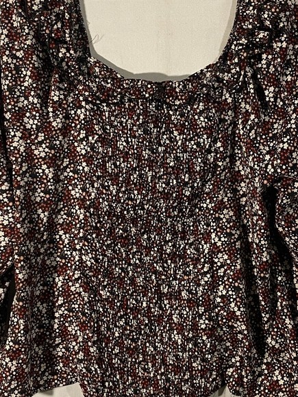 SPEED LIMIT Blouse 2X Womens Multicolor Liberty Florals Ruffled Lace Up Neckline - Picture 9 of 12